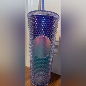 NWT Starbucks Holographic Textured Tumbler Purple and Aqua with straw